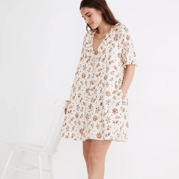 Madewell Ruffle Button Front Trapeze Dress Floral Reef - Picture 2 of 8